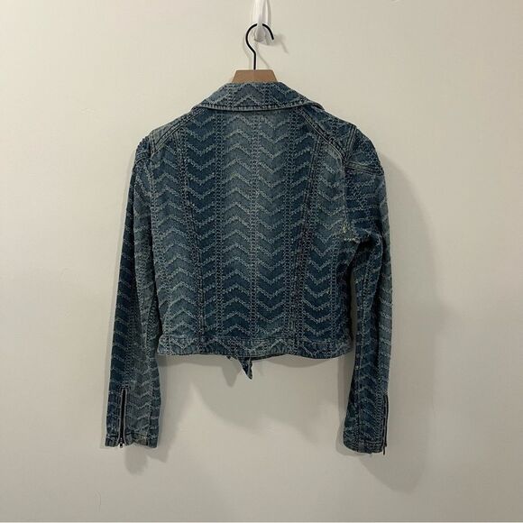 Free People Punched Denim Moto Jacket Herringbone
Blue Jean Jacket Size 4 - Picture 7 of 14
